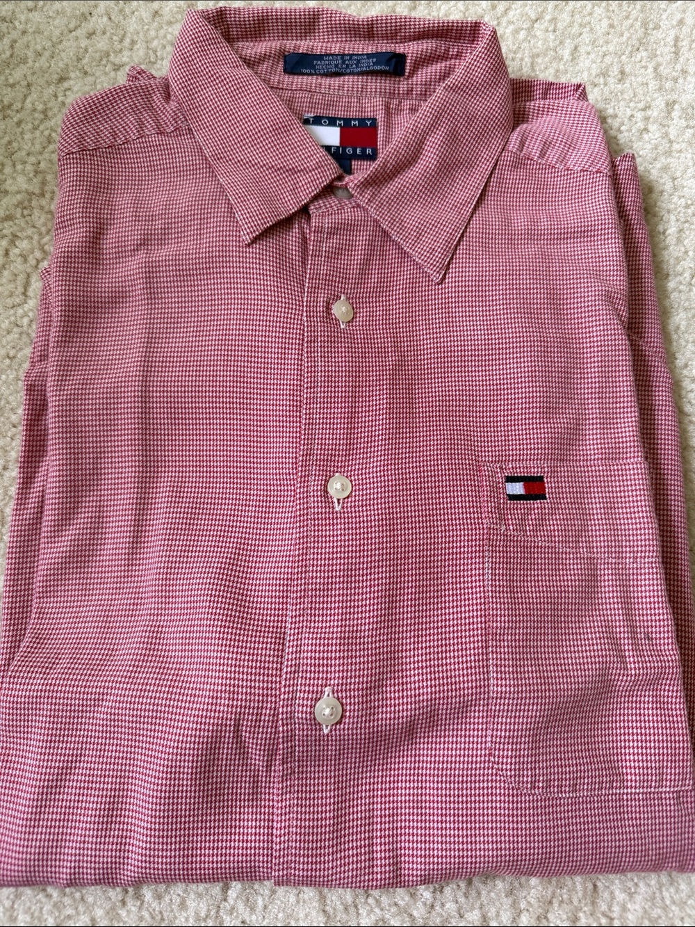Tommy Hilfiger Micro-Check Button-Up Dress Shirt size L 100% cotton